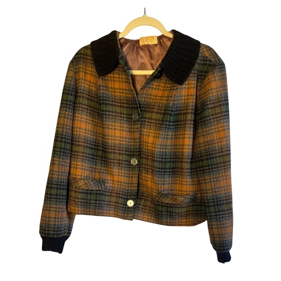 Pendleton Jackets & Blazers - Vintage Pendleton Wool Plaid Jacket Orange Green Knit Preppy Quiet Luxury Large